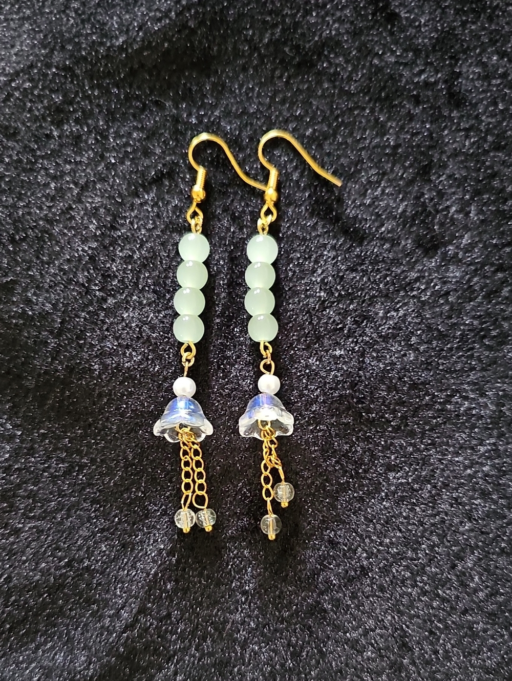 Gold-Tone Green Bead Flower Earrings